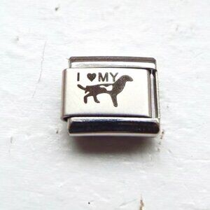 I heart My and a Springer Spaniel laser 9mm stainless steel italian charm link